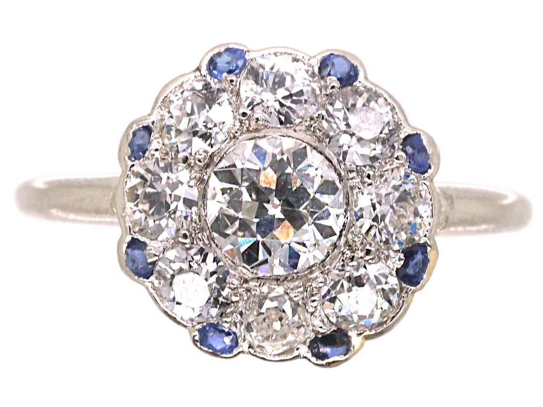 Art Deco Platinum, Diamond & Sapphire Round Cluster Ring (316M) | The ...