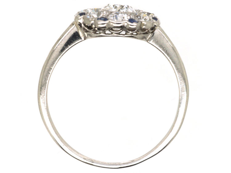 Art Deco Platinum, Diamond & Sapphire Round Cluster Ring