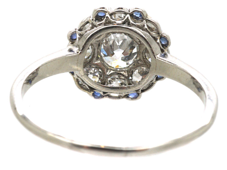 Art Deco Platinum, Diamond & Sapphire Round Cluster Ring