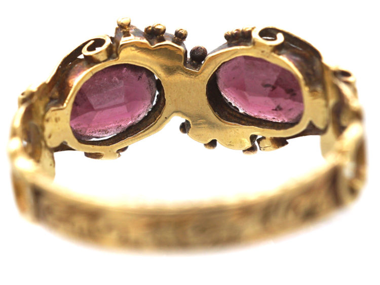 Georgian 15ct Gold, Almandine Garnet & Emerald Crossover Ring