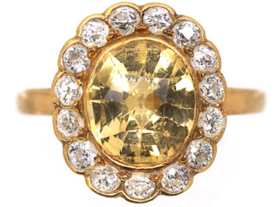 Edwardian 18ct Gold, Topaz & Diamond Oval Cluster Ring