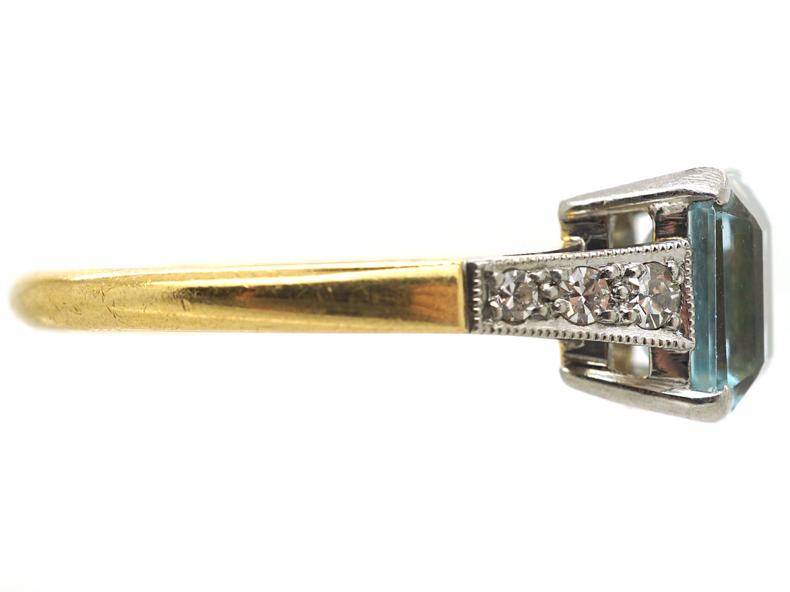 Art Deco 18ct Gold, Rectangular Aquamarine & Diamond Ring (313M) | The ...