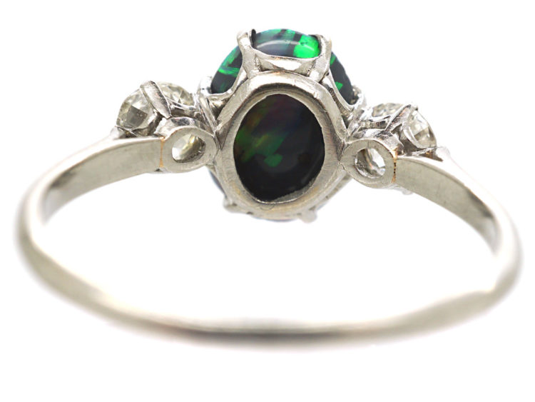 Art Deco 18ct Gold Black Opal & Diamond Ring