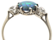 Art Deco 18ct Gold Black Opal & Diamond Ring
