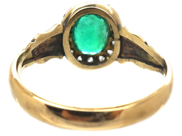 Victorian 18ct Gold, Diamond & Emerald Oval Cluster Ring