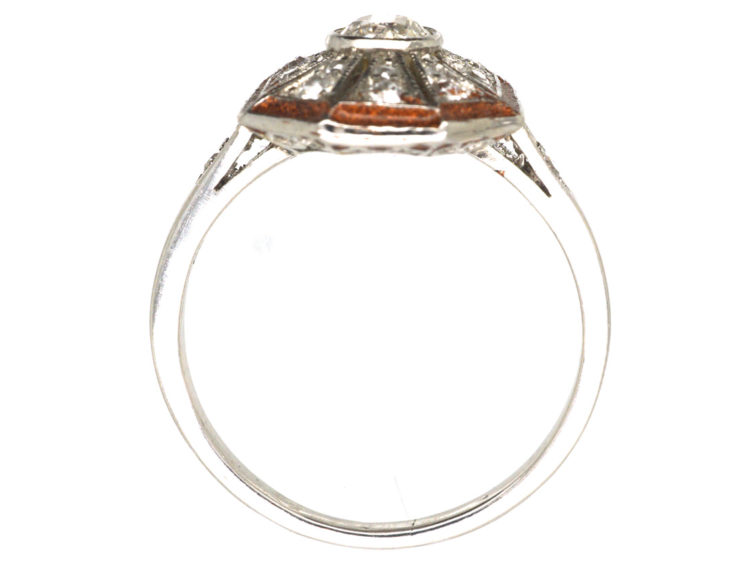 Art Deco Platinum, Enamel & Diamond Octagonal Shaped Ring