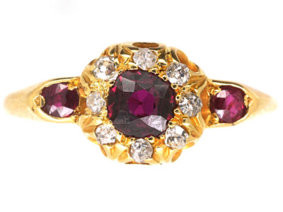 Edwardian 18ct Gold, Ruby & Diamond Cluster Ring