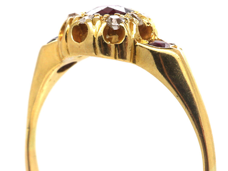 Edwardian 18ct Gold, Ruby & Diamond Cluster Ring