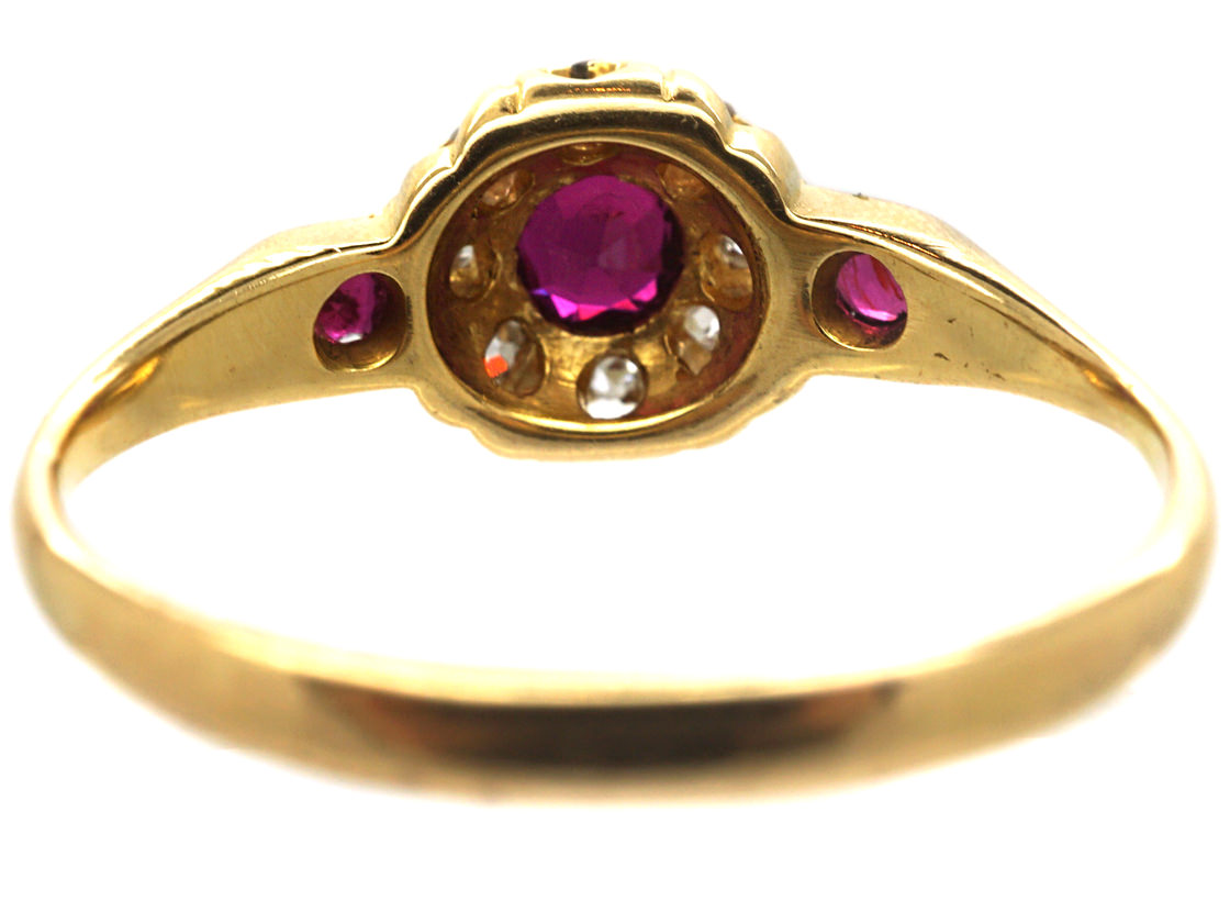 Edwardian 18ct Gold, Ruby & Diamond Cluster Ring (271M) | The Antique ...