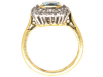 18ct Gold, Octagonal Aquamarine & Diamond Cluster Ring