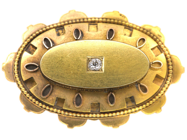 Victorian 15ct Gold Oval Brooch Brooch set with a Diamond