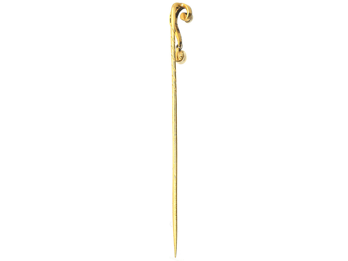 Edwardian 15ct Gold Question Mark Tie Pin set with Diamonds & Natural ...