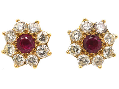 18ct Gold Ruby & Diamond Cluster Earrings