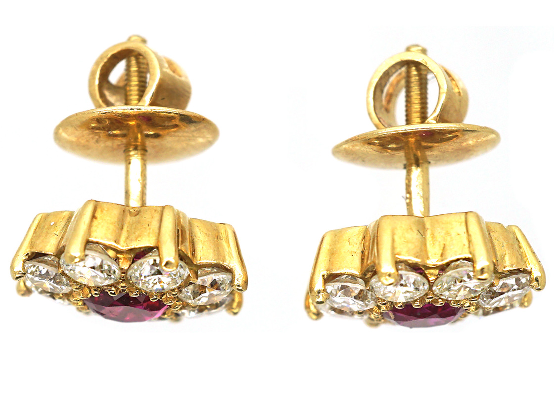 18ct Gold Ruby And Diamond Cluster Earrings 317m The Antique Jewellery Company