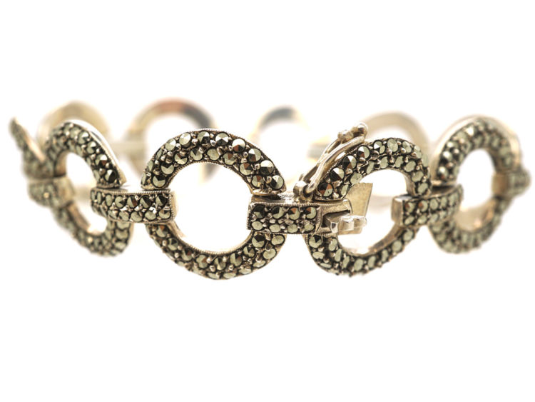 Art Deco Silver & Marcasite Circles Bracelet