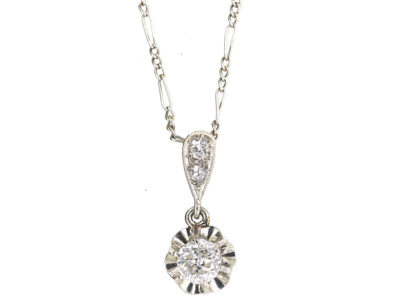 Art Deco Platinum & Diamond Pendant on Platinum Chain