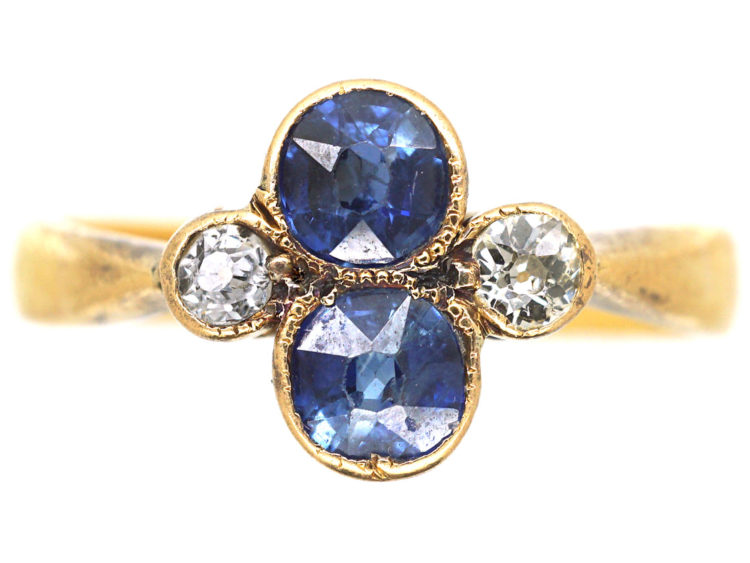 Edwardian 18ct Gold, Two Stone Sapphire & Diamond Ring