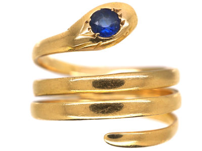 Victorian 18ct Gold Snake Ring set with a Sapphire