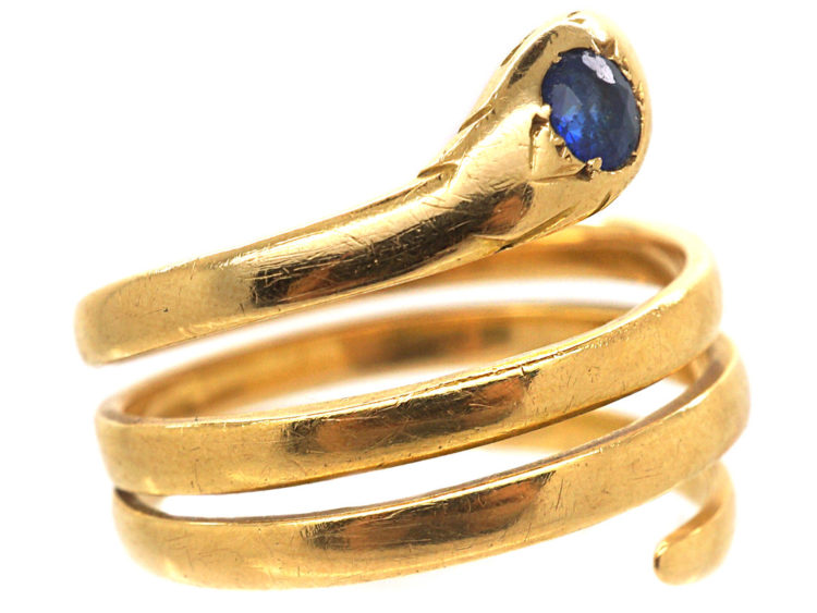 Victorian 18ct Gold Snake Ring set with a Sapphire