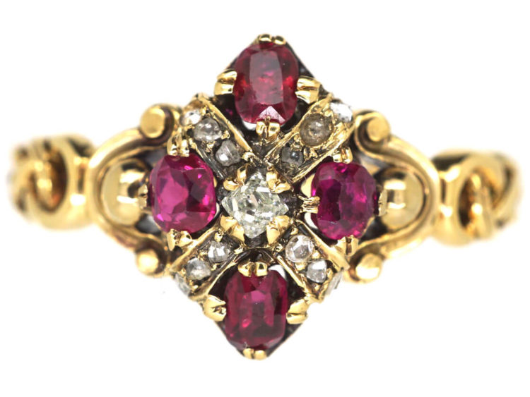 French 19th Century 18ct Gold Ruby & Diamond Ring