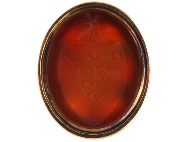 Georgian 9ct Gold Cased & Carnelian Seal with an Intaglio of a Crest