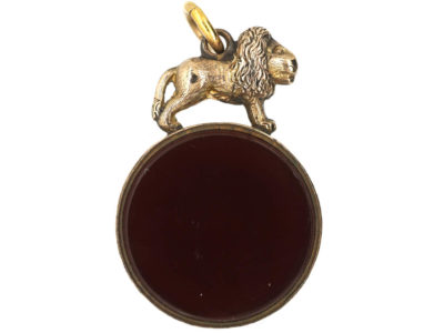 Victorian 9ct Gold Seal with a Lion on Top & Carnelian on One Side & Bloodstone on the Other