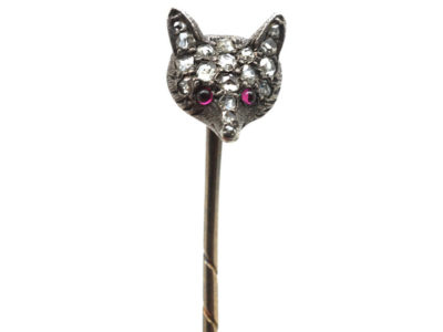 Edwardian Diamond & Cabochon Ruby Set Fox Head Tie Pin