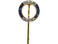 French Art Deco 18ct Gold & Platinum, Sapphire & Rose Diamond Finishing Post Tie Pin