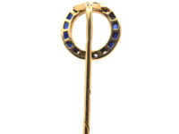 French Art Deco 18ct Gold & Platinum, Sapphire & Rose Diamond Finishing Post Tie Pin