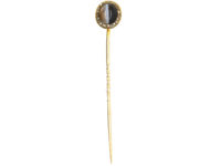 Victorian 15ct Gold Oval Tie Pin set with Onyx & Rose Diamonds