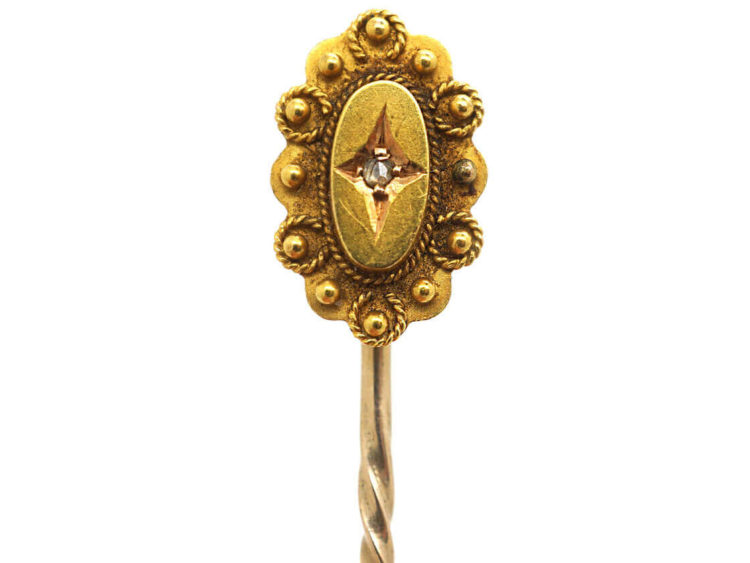Victorian 15ct Gold Oval Tie Pin set with a Rose Diamond