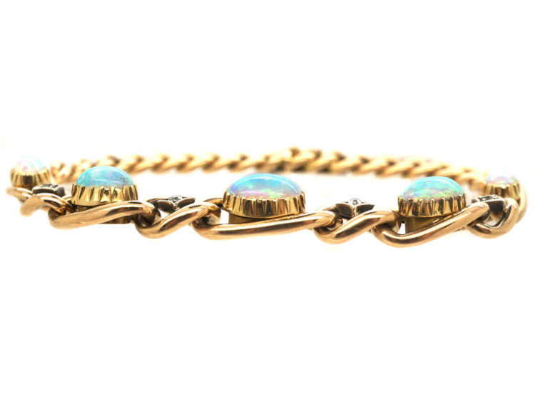 Edwardian 15ct Gold, Opal & Diamond Curb Bracelet