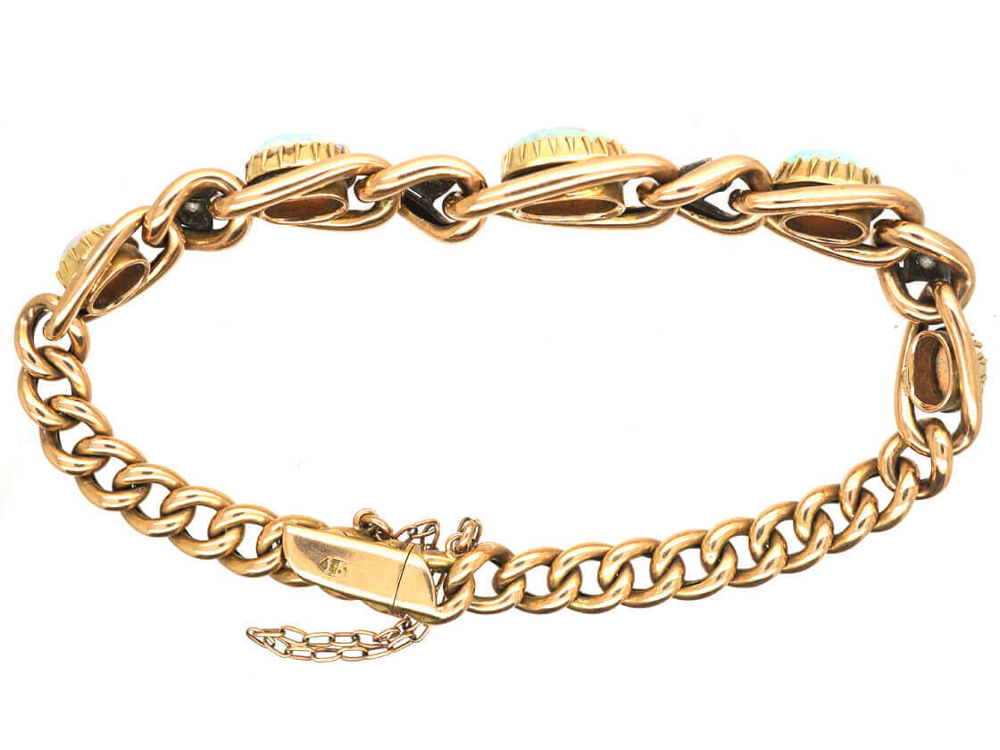 Edwardian 15ct Gold, Opal & Diamond Curb Bracelet (390M) | The Antique ...