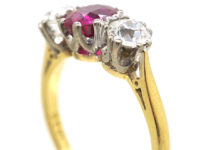 18ct Gold, Three Stone Diamond & Ruby Ring