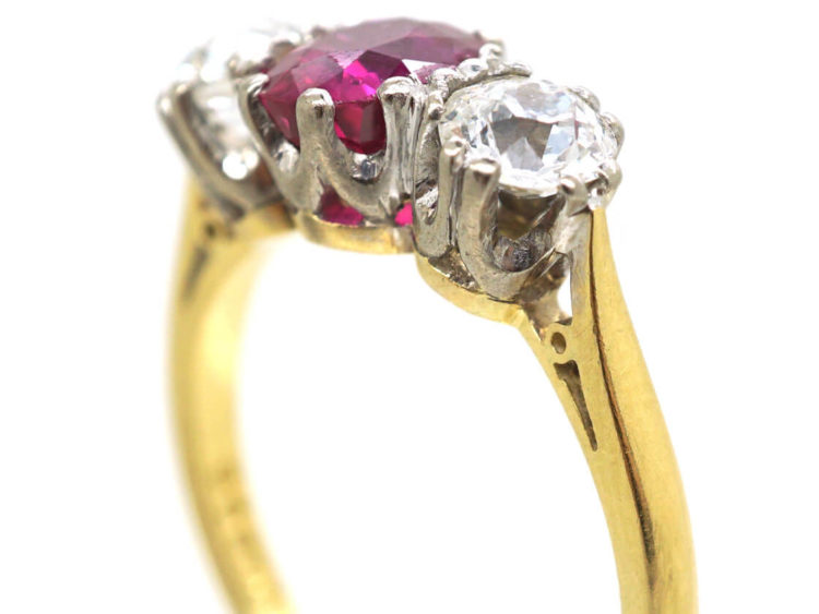 18ct Gold, Three Stone Diamond & Ruby Ring