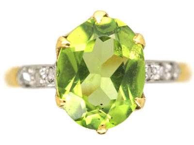 18ct Gold, Platinum, Rose Diamond & Peridot Ring by Cropp & Farr