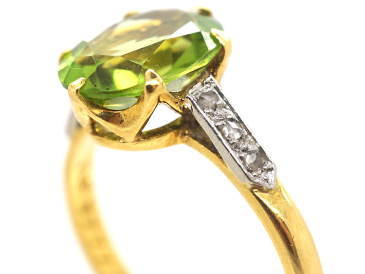 18ct Gold, Platinum, Rose Diamond & Peridot Ring by Cropp & Farr
