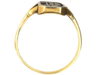 Edwardian 18ct Gold, Platinum, Blue Enamel & Rose Diamond Ring with Initial D