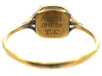 Edwardian 18ct Gold, Platinum, Blue Enamel & Rose Diamond Ring with Initial D