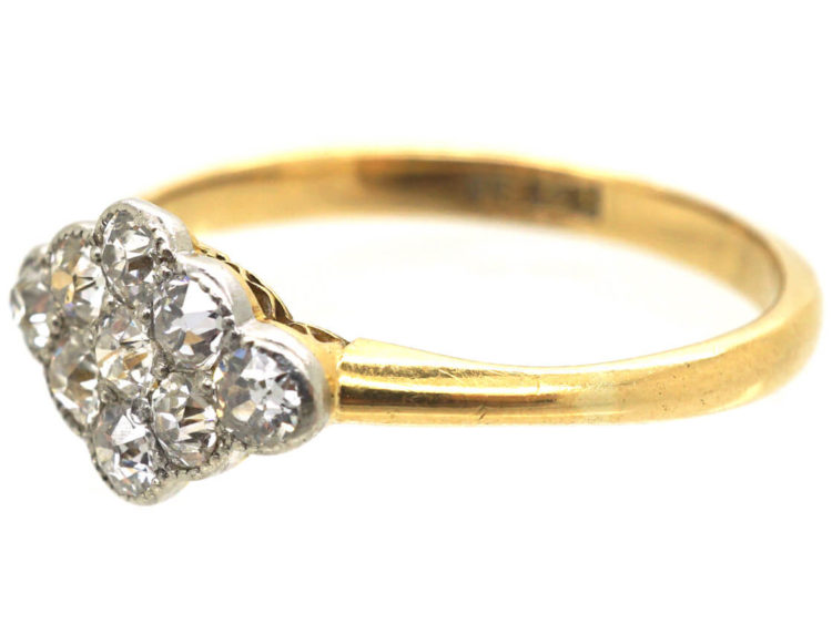Edwardian 18ct Gold & Platinum Diamond Set Cluster Ring