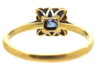 Art Deco 18ct Gold & Platinum Diamond & Sapphire Square Ring