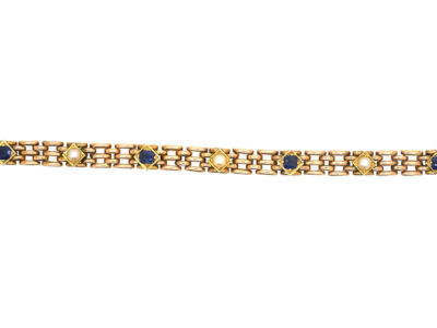 Edwardian 15ct Gold Sapphire & Natural Split Pearl Bracelet