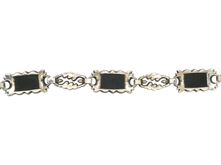 Art Deco Silver, Marcasite & Onyx Bracelet