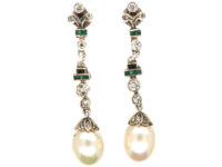 Art Deco Silver, Faux Pearl & Paste Drop Earrings