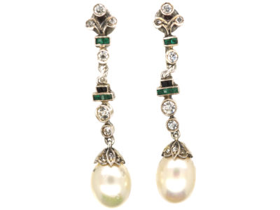 Art Deco Silver, Faux Pearl & Paste Drop Earrings