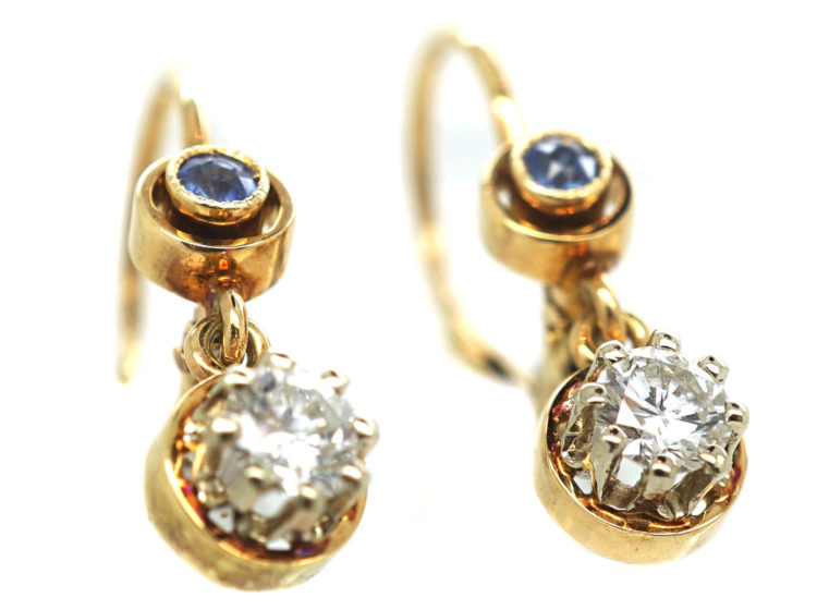 Edwardian 14ct Gold, Sapphire & Diamond Drop Earrings
