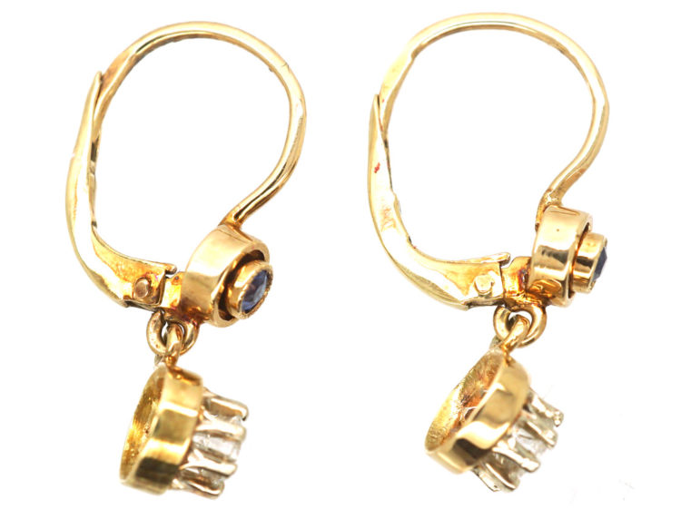 Edwardian 14ct Gold, Sapphire & Diamond Drop Earrings