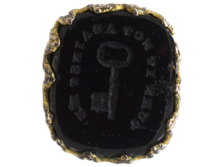 Georgian Pinchbeck Seal with Black Glass Base with Intaglio of Key