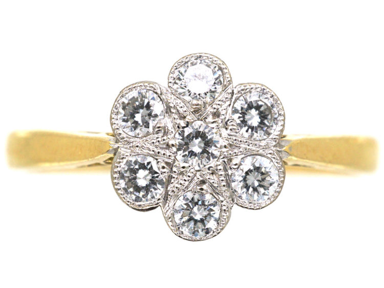 18ct Gold & Platinum, Diamond Cluster Ring with Star Shaped Setting