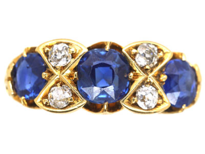 Victorian 18ct Gold Diamond & Sapphire Three Stone Ring